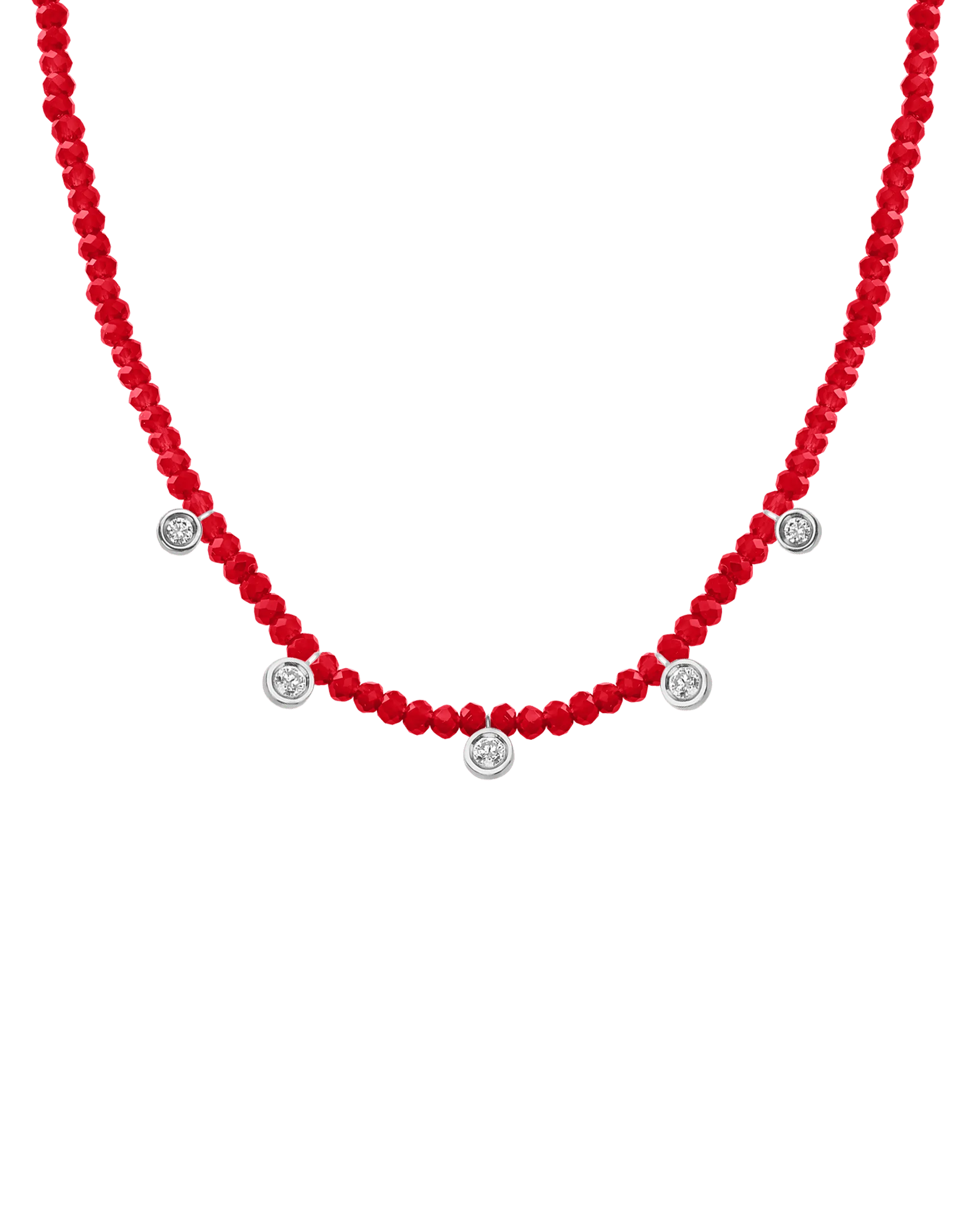 Garnet Gemstone & Five diamonds Necklace - 14K White Gold