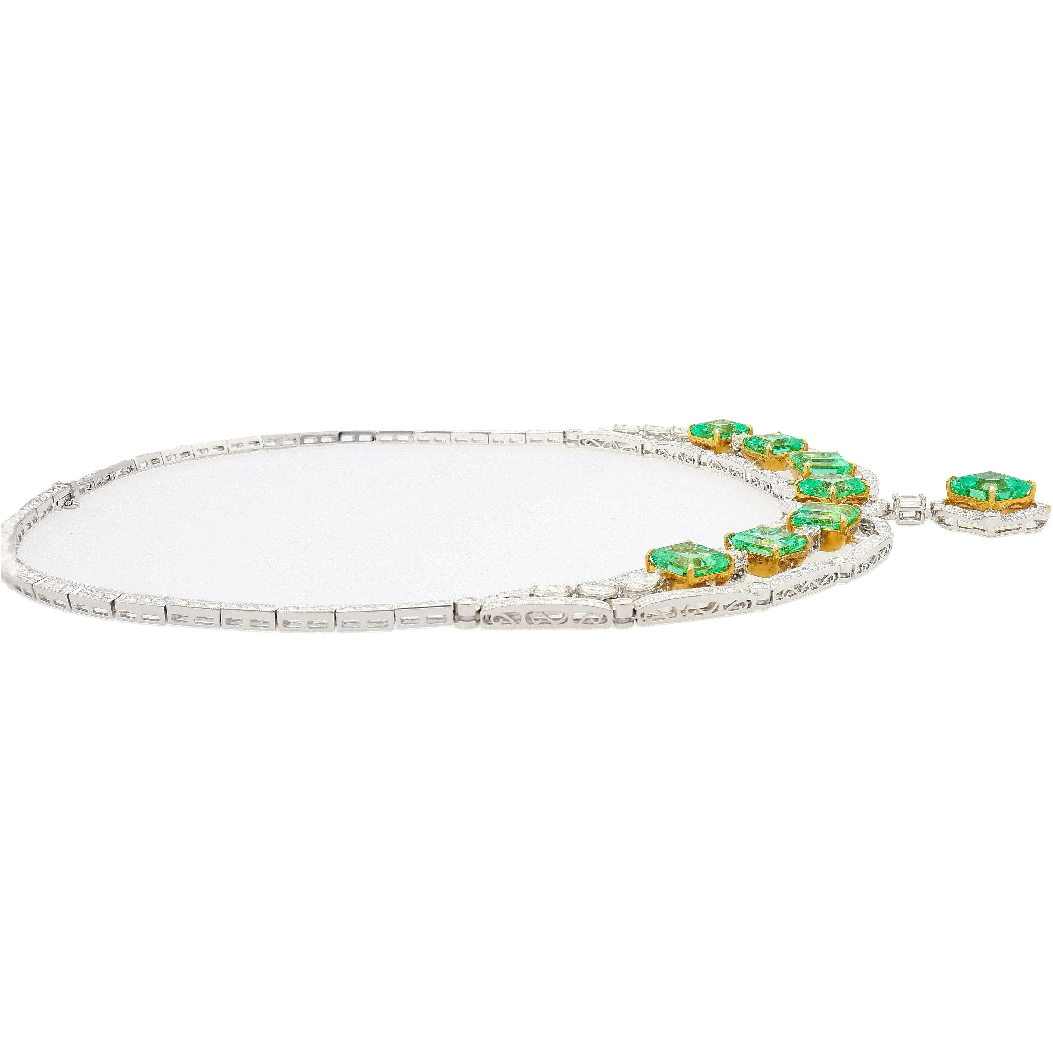 GIA Certified 46.45 Carat Emerald and Diamond Chandelier Necklace