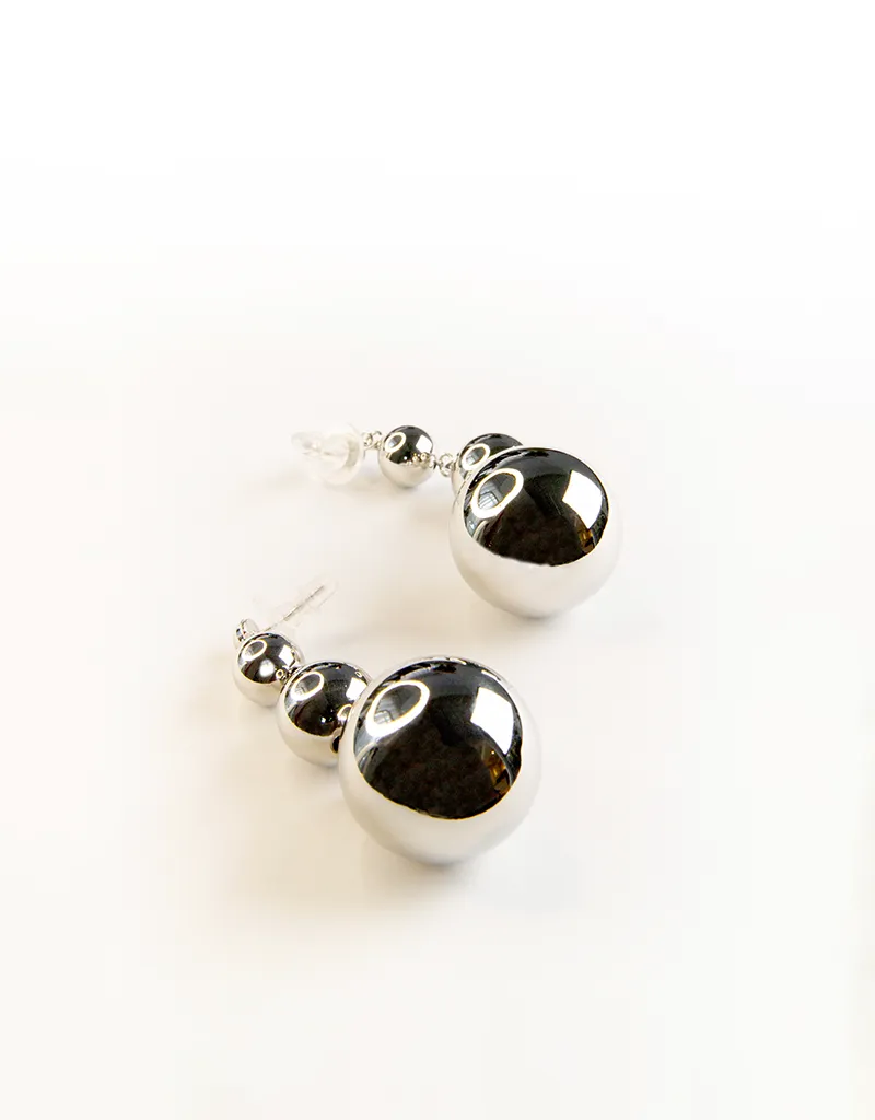 GISELLE SMOOTH SILVER BEADS DROP EARRINGS