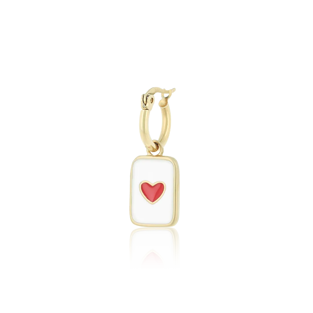 Gold coloured/red hoop earring with a heart plate