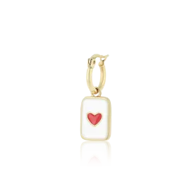 Gold coloured/red hoop earring with a heart plate