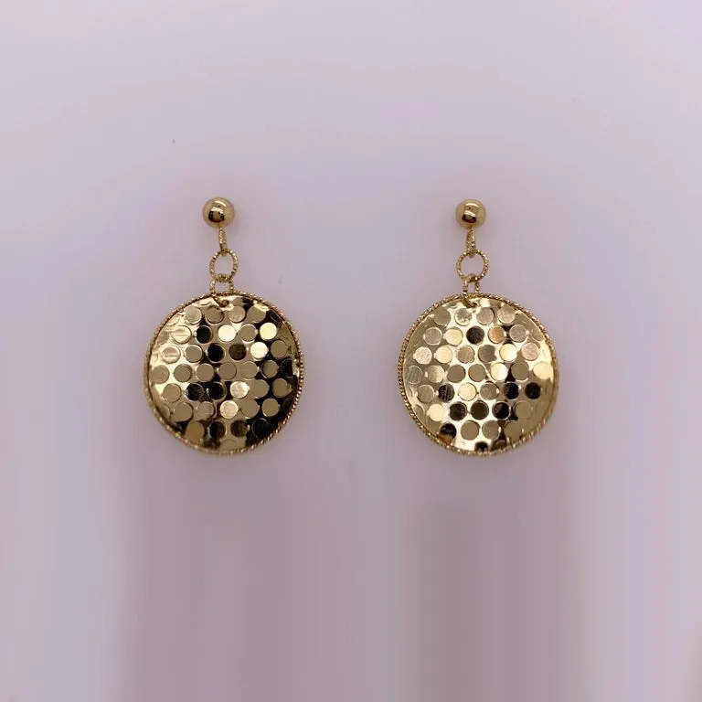 Gold Confetti Disk Earrings, 14k Yellow Gold Shimmer Reflective Earring Dangles