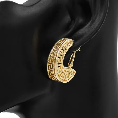 Gold Greek Key Embossed Hoop Earring