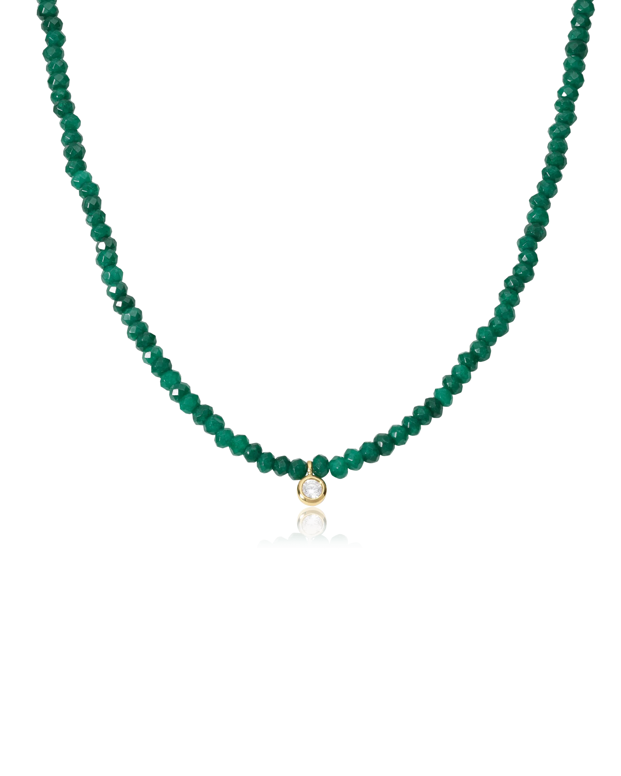 Green Jade and Diamond Necklace - 14K White Gold