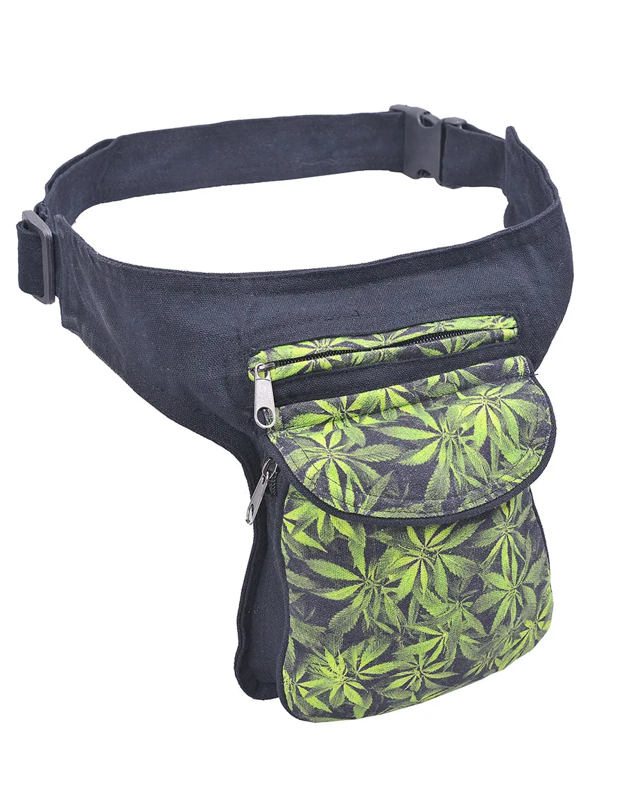 Green MJ Leaf Printed Fanny Pack