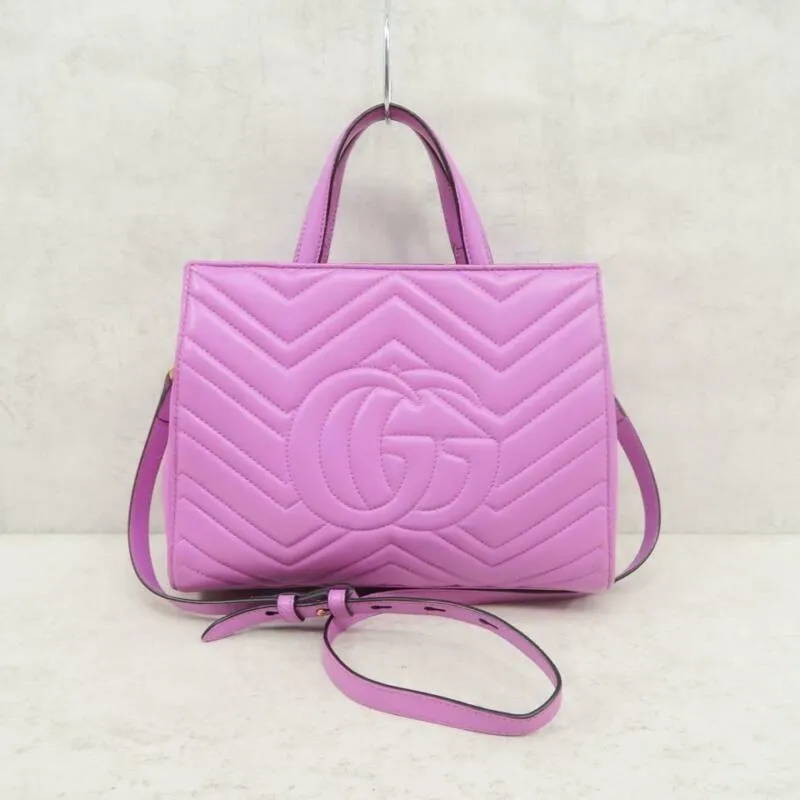 Gucci Messenger Marmont Gg Matelassé Top Handle Orchid Satchel Pink Calfskin