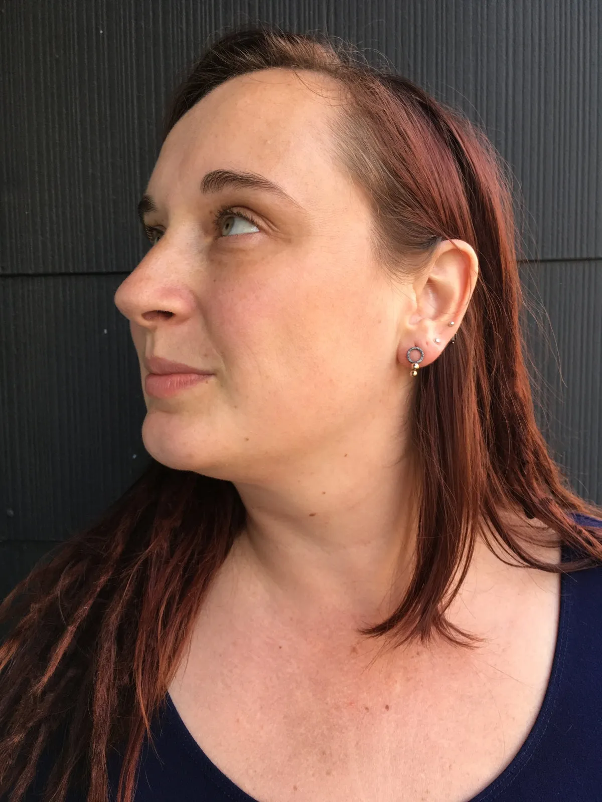 Hammered Silver Circle Earrings with Bronze Seeds