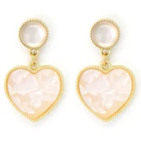 Heart earrings with light pink acrylic inlay