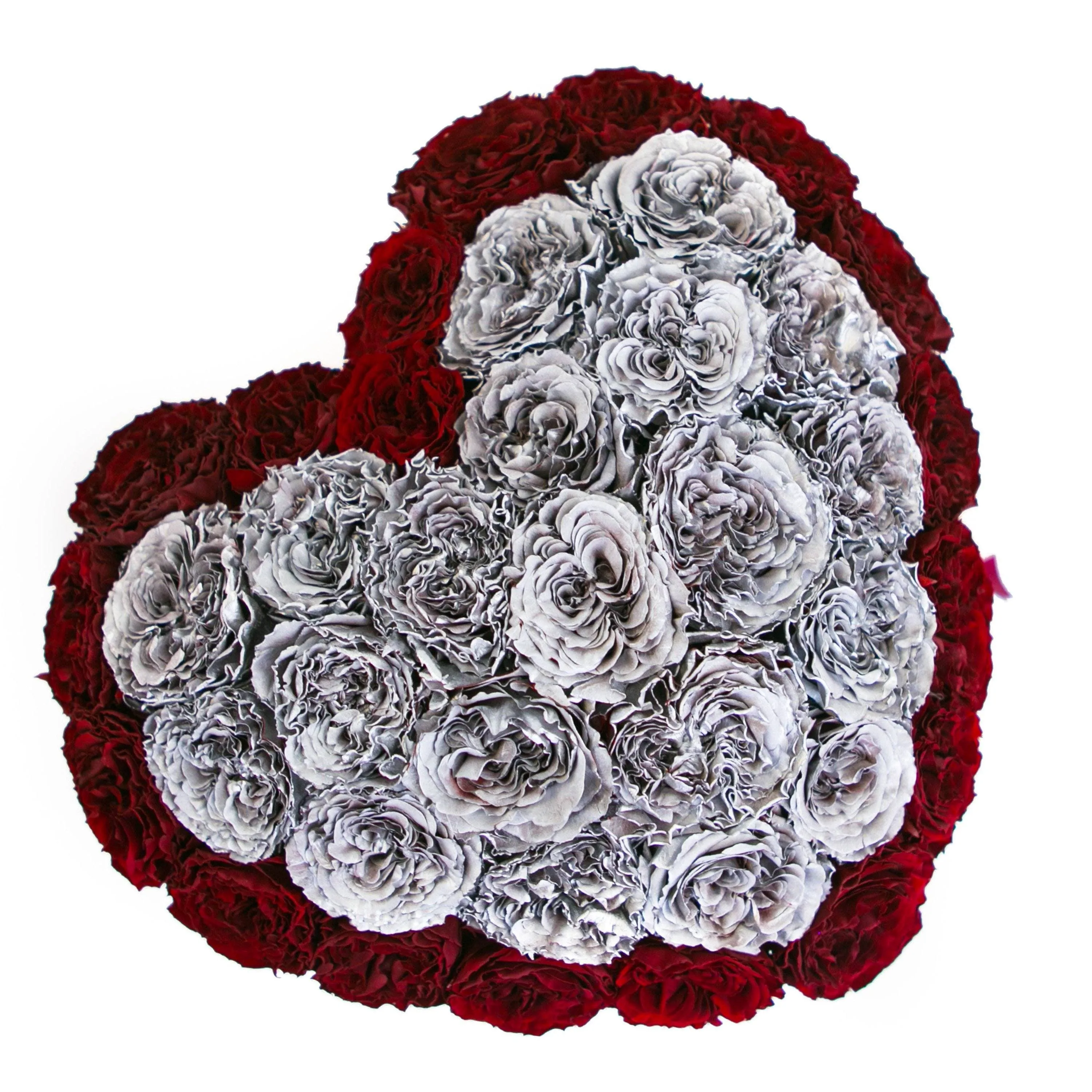 Heart Mirror Silver Dome Box | Red & Silver Celestial Roses