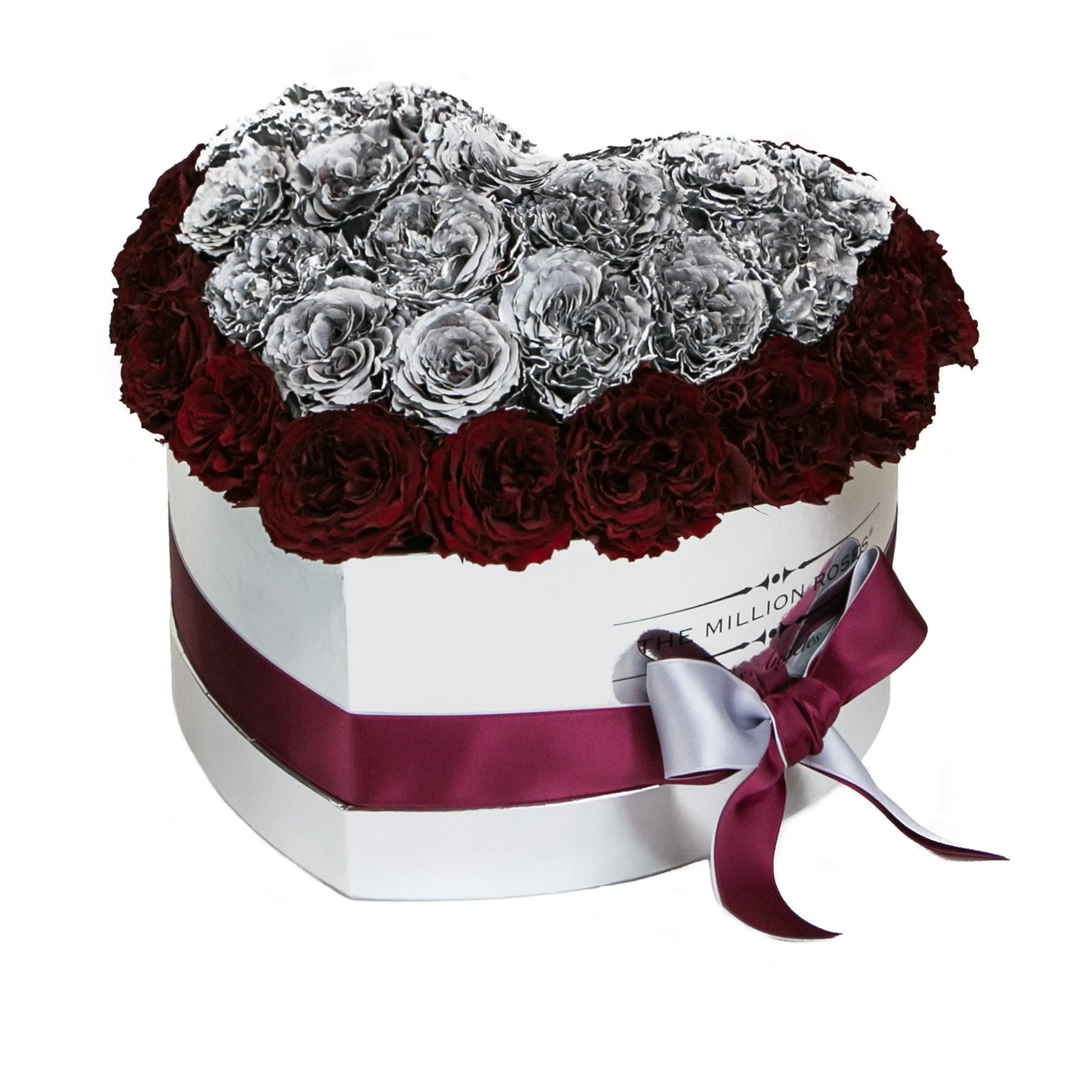 Heart Mirror Silver Dome Box | Red & Silver Celestial Roses