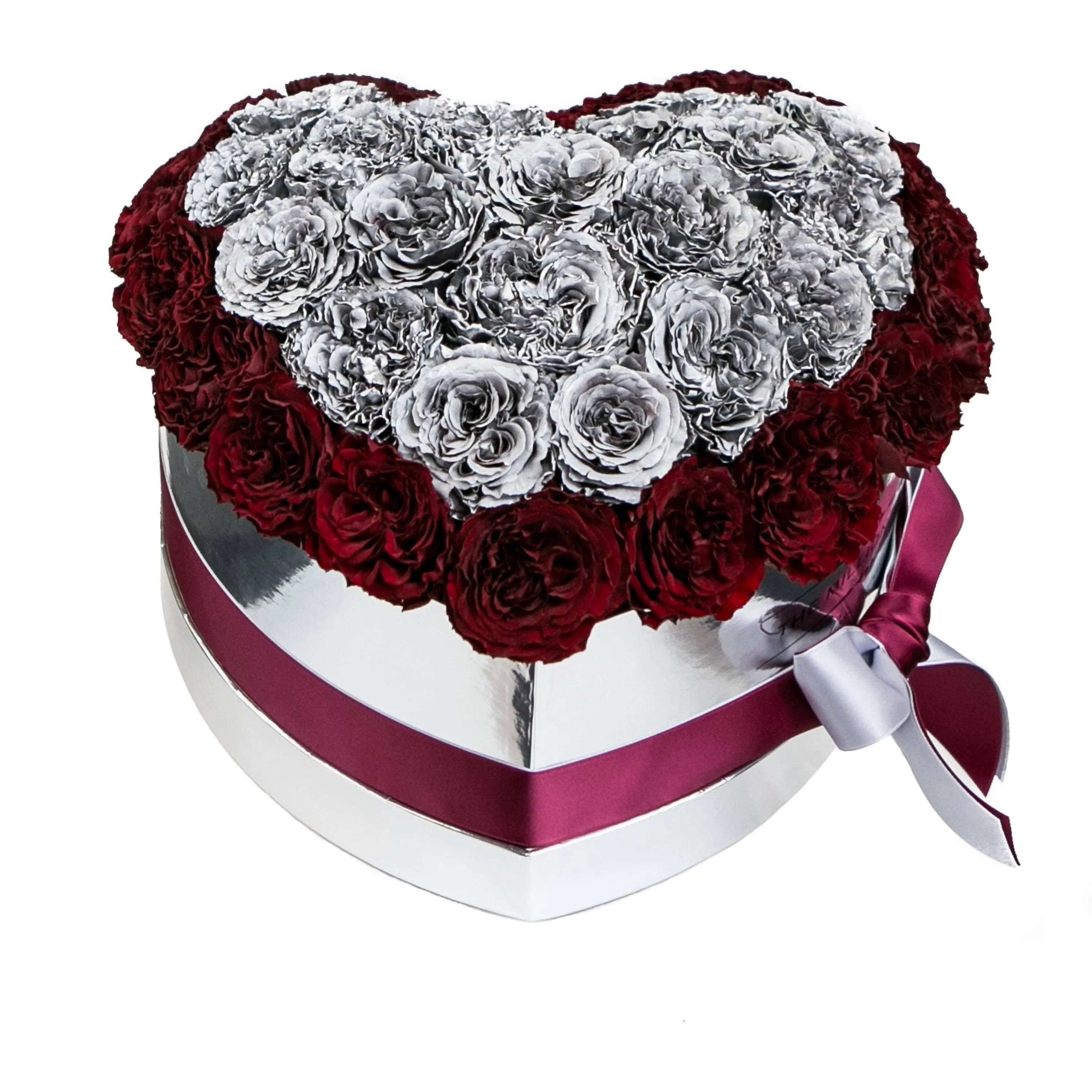 Heart Mirror Silver Dome Box | Red & Silver Celestial Roses