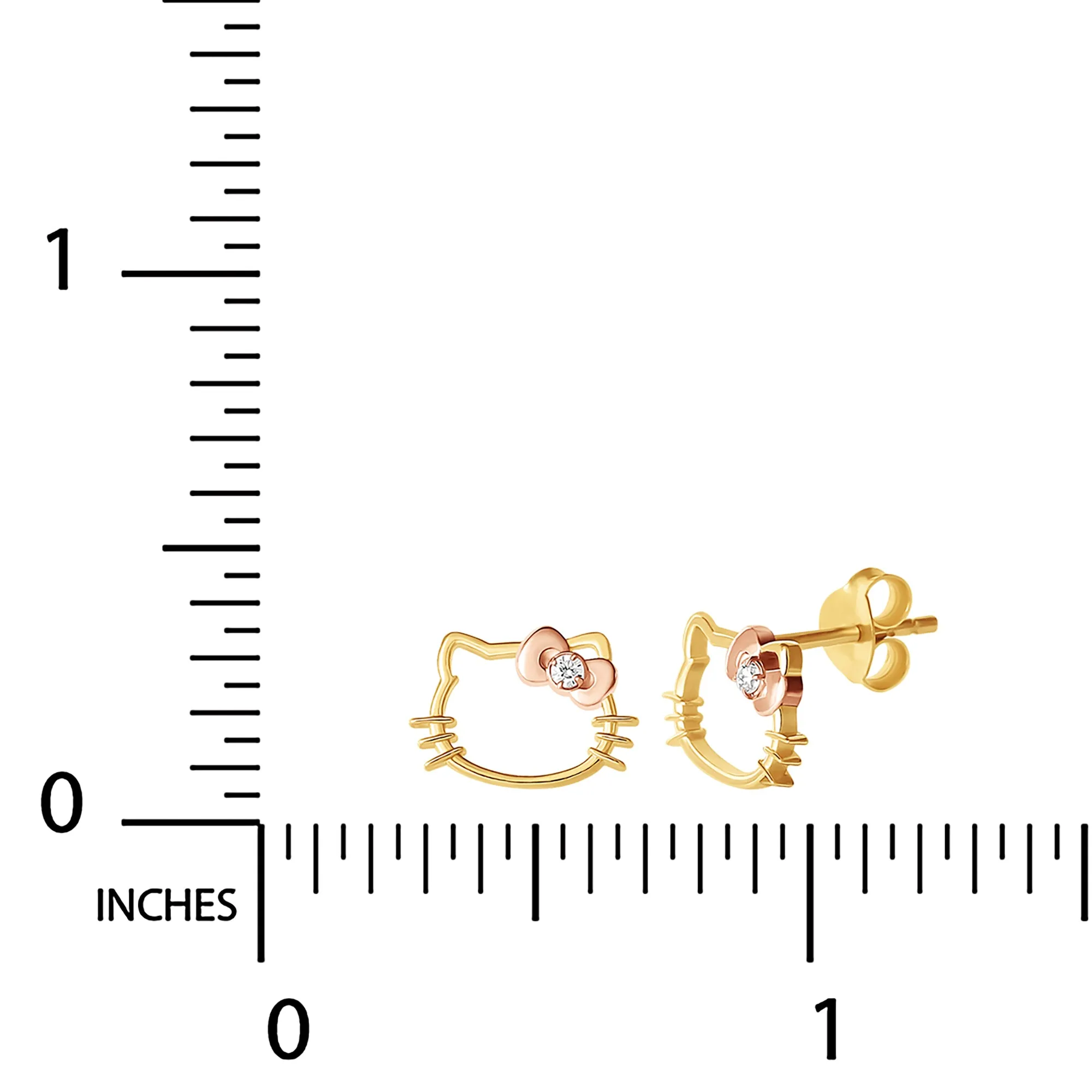 Hello Kitty Gold Plated Silhouette Diamond Stud Earrings