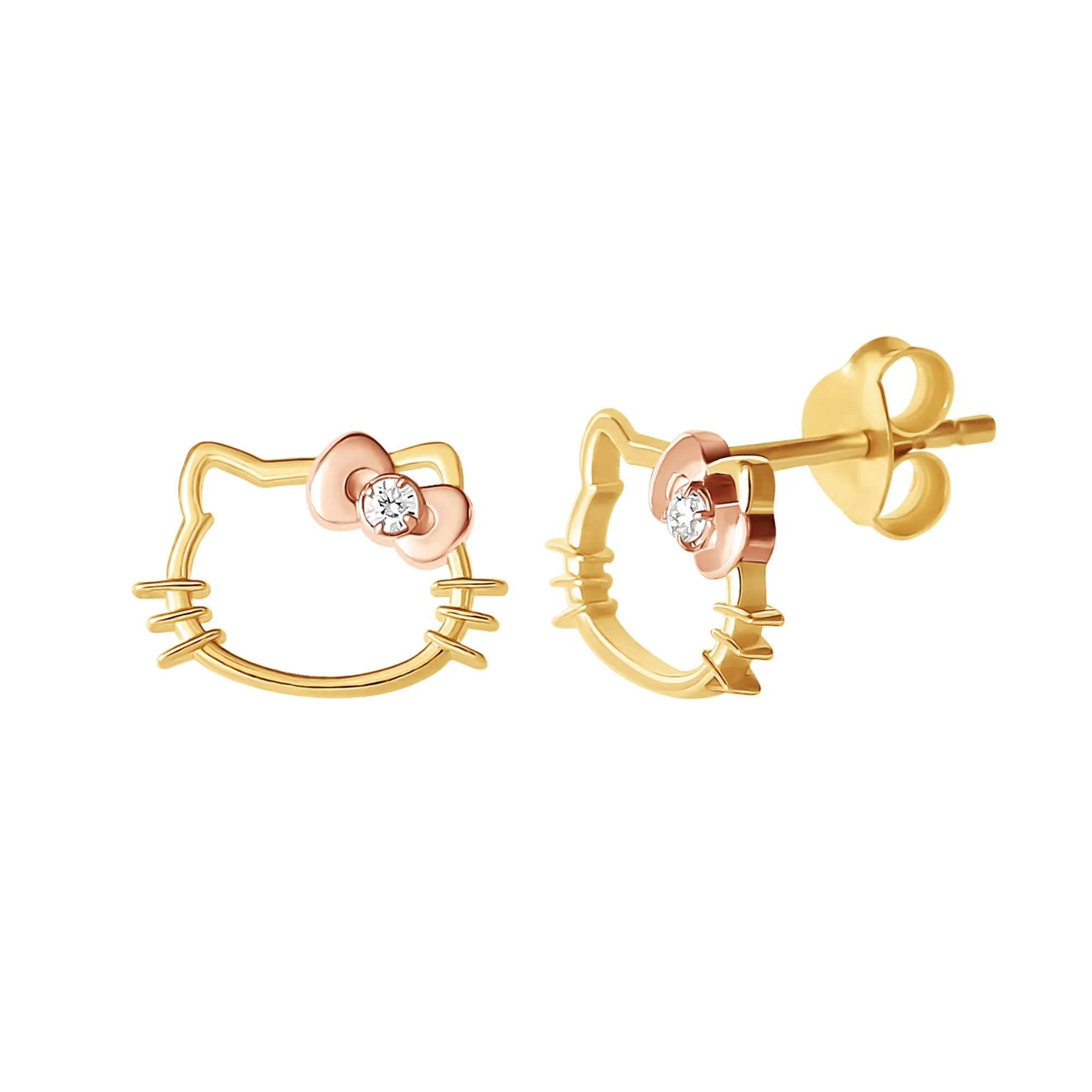 Hello Kitty Gold Plated Silhouette Diamond Stud Earrings