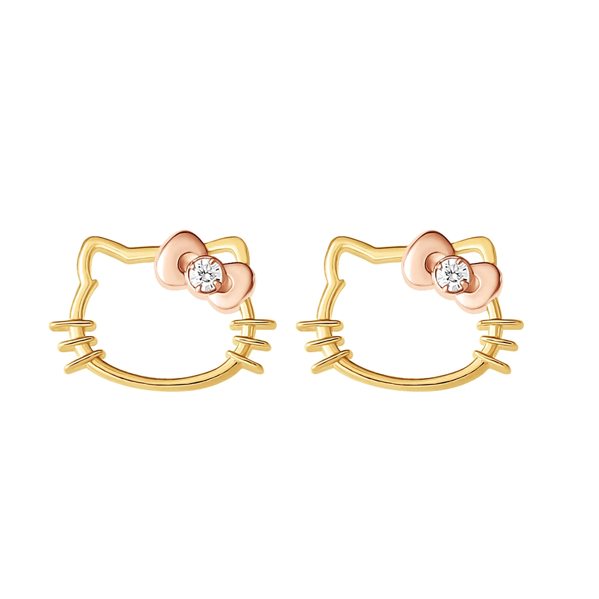 Hello Kitty Gold Plated Silhouette Diamond Stud Earrings