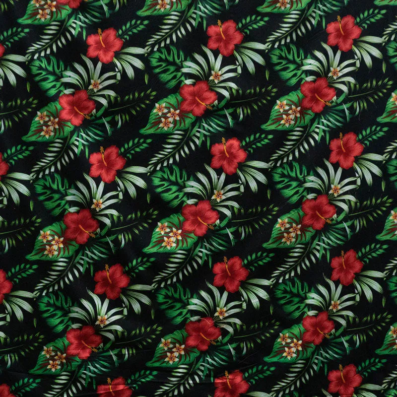 Hibiscus Plumeria Tropical Leaves All Over Design Fabric | Cotton