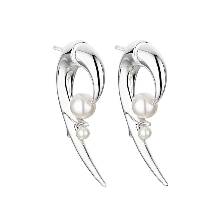 Hooked Pearl Earrings - Silver