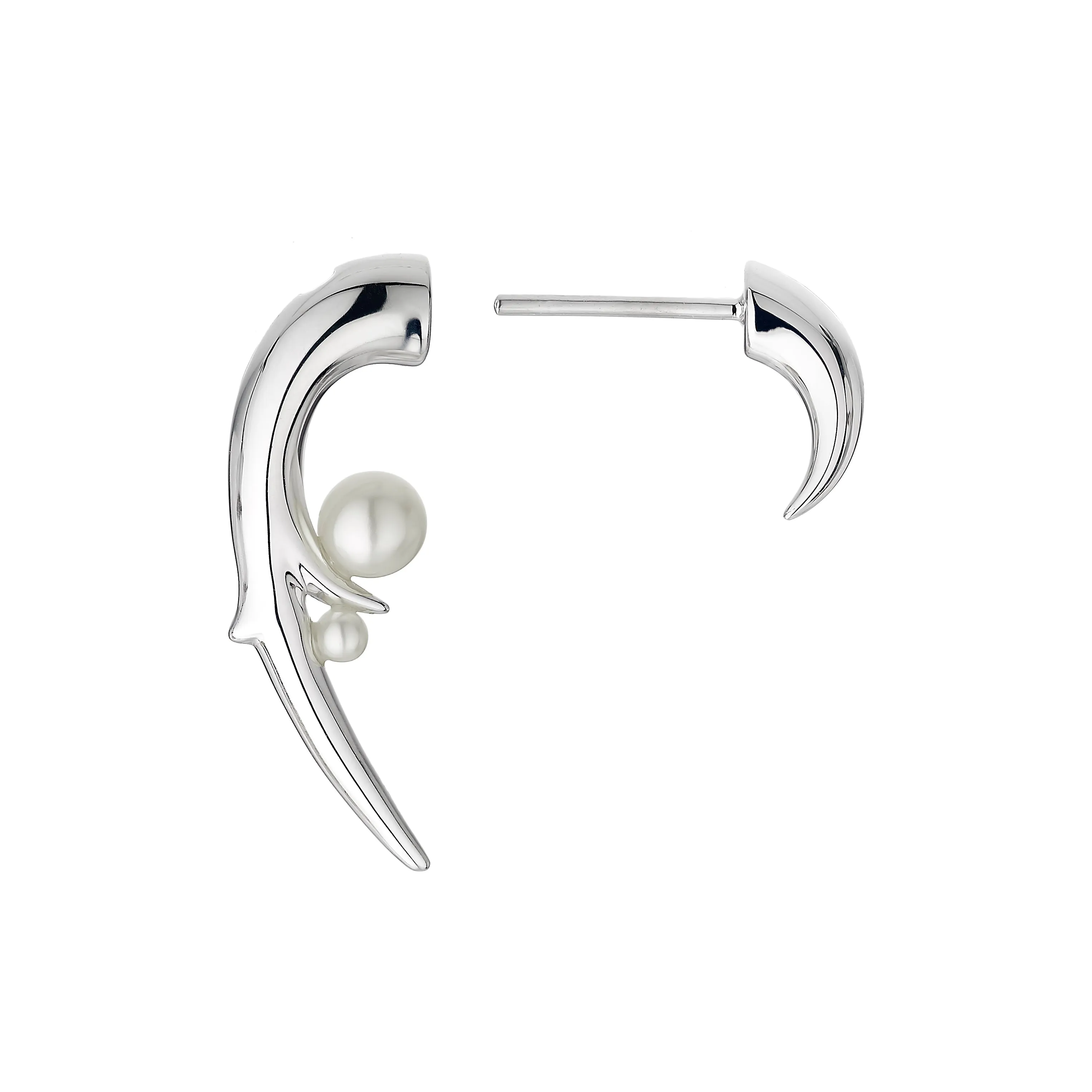 Hooked Pearl Earrings - Silver