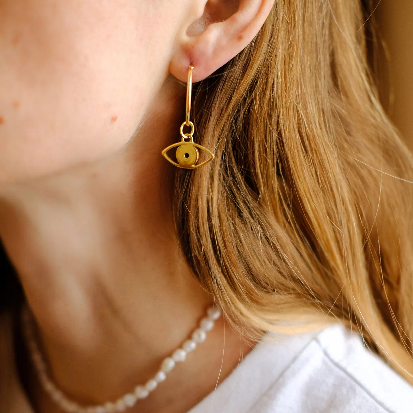 Hoop Earrings with double Evil Eye Pendant