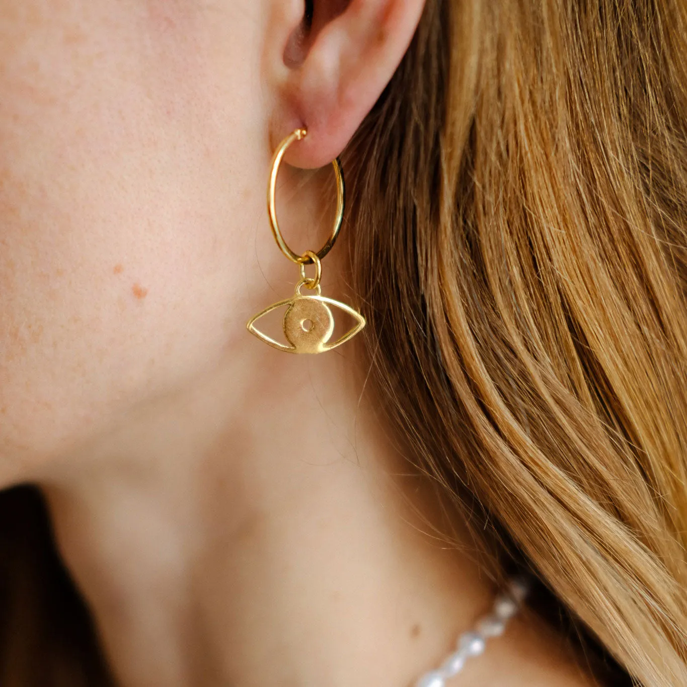 Hoop Earrings with double Evil Eye Pendant