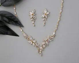 Intricate CZ Leaf Bridal Necklace Set