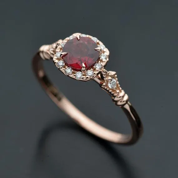 Jazzlyn Red Garnet Cushion style halo engagement ring