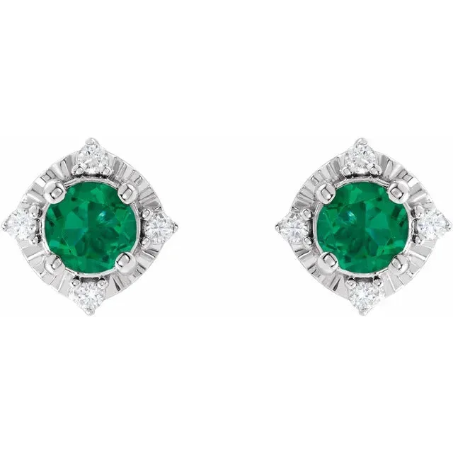 Lab Created Emerald Earrings with Diamonds