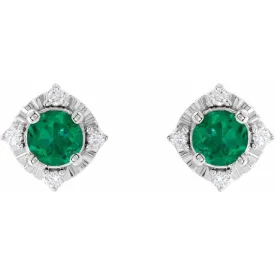 Lab Created Emerald Earrings with Diamonds