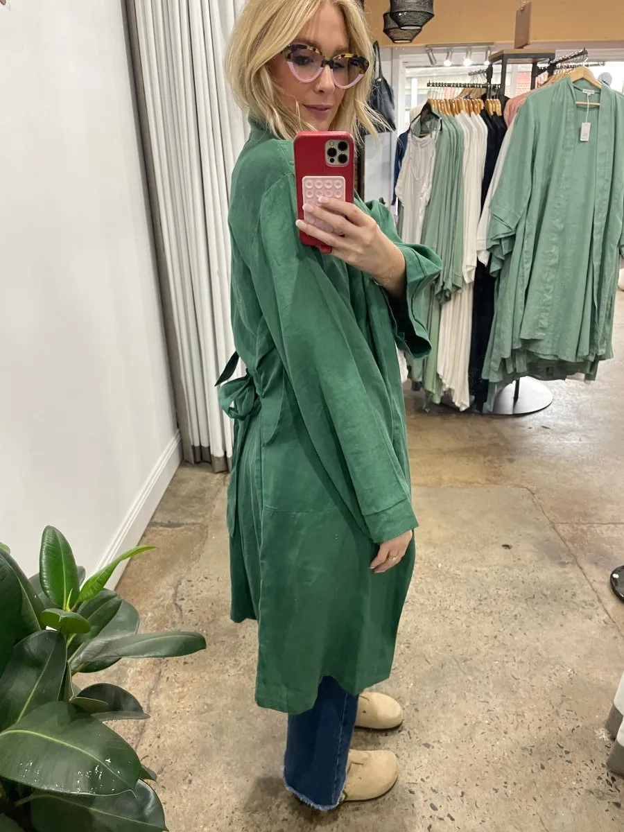 Linen Bathrobe - Emerald Green (Long)