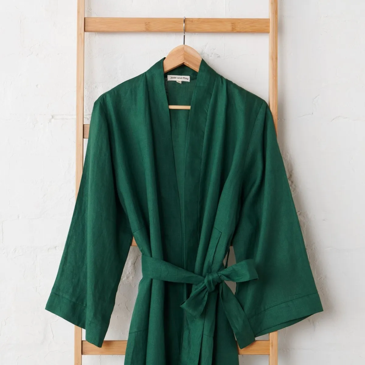 Linen Bathrobe - Emerald Green (Long)