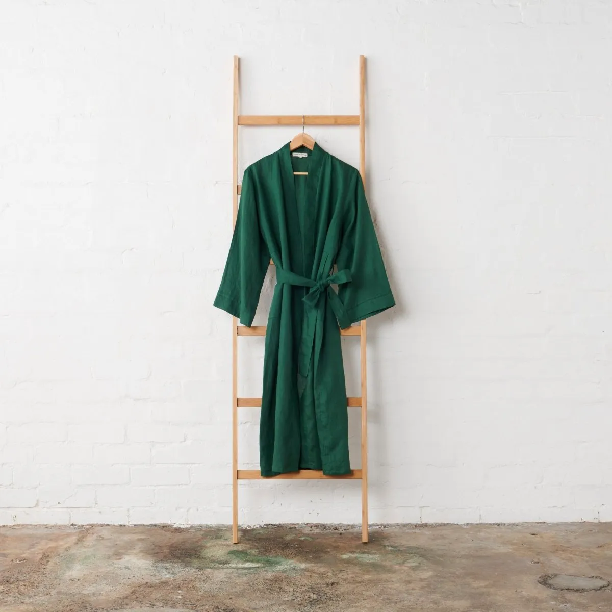 Linen Bathrobe - Emerald Green (Long)