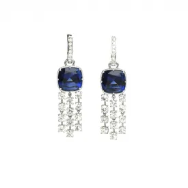 Luxury Dangles - 18 Karat White Gold Blue Sapphire & Diamond Earrings