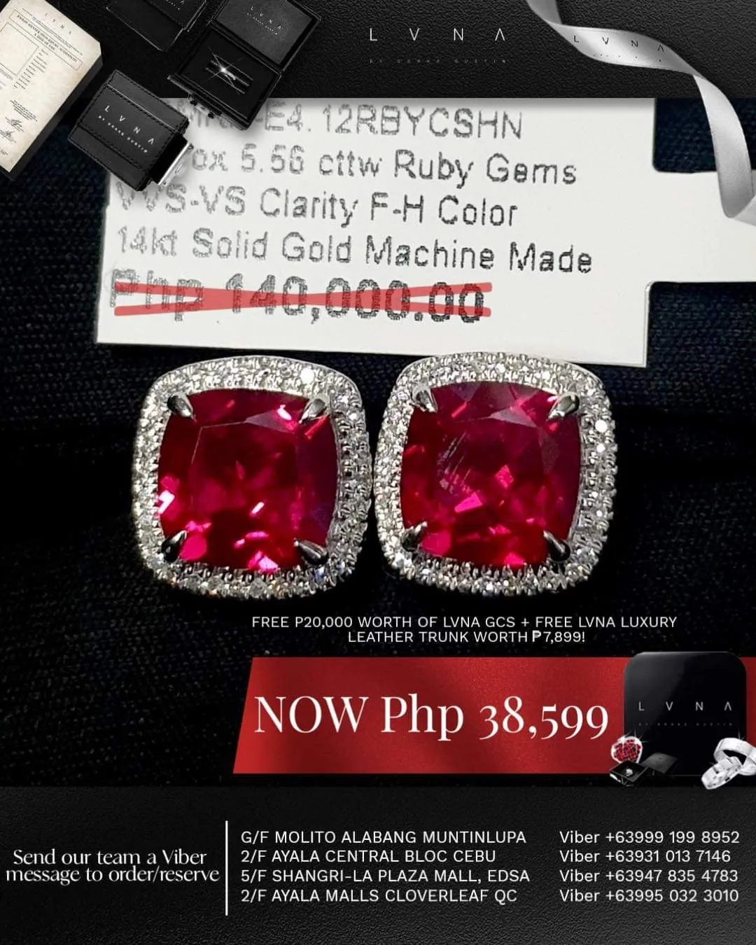 #LVNA2024 | Cushion Red Ruby Gemstones Diamond Earrings 14kt