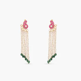 Mayur Jadau and Pearl chain Silver Earrings