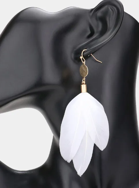 Metal Disc Feather Link Dangle Earrings (2 Colors)