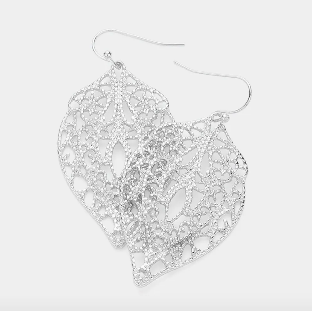 Metal Filigree Abstract Shape Dangle Earrings (2 Colors)