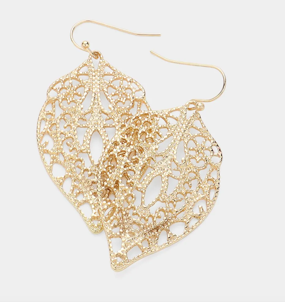 Metal Filigree Abstract Shape Dangle Earrings (2 Colors)