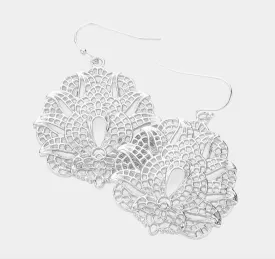 Metal Filigree Geometric Lotus Dangle Earrings (2 Colors)