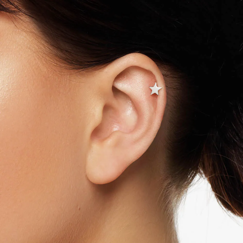 Micro Star Helix Single Stud Earring in Silver