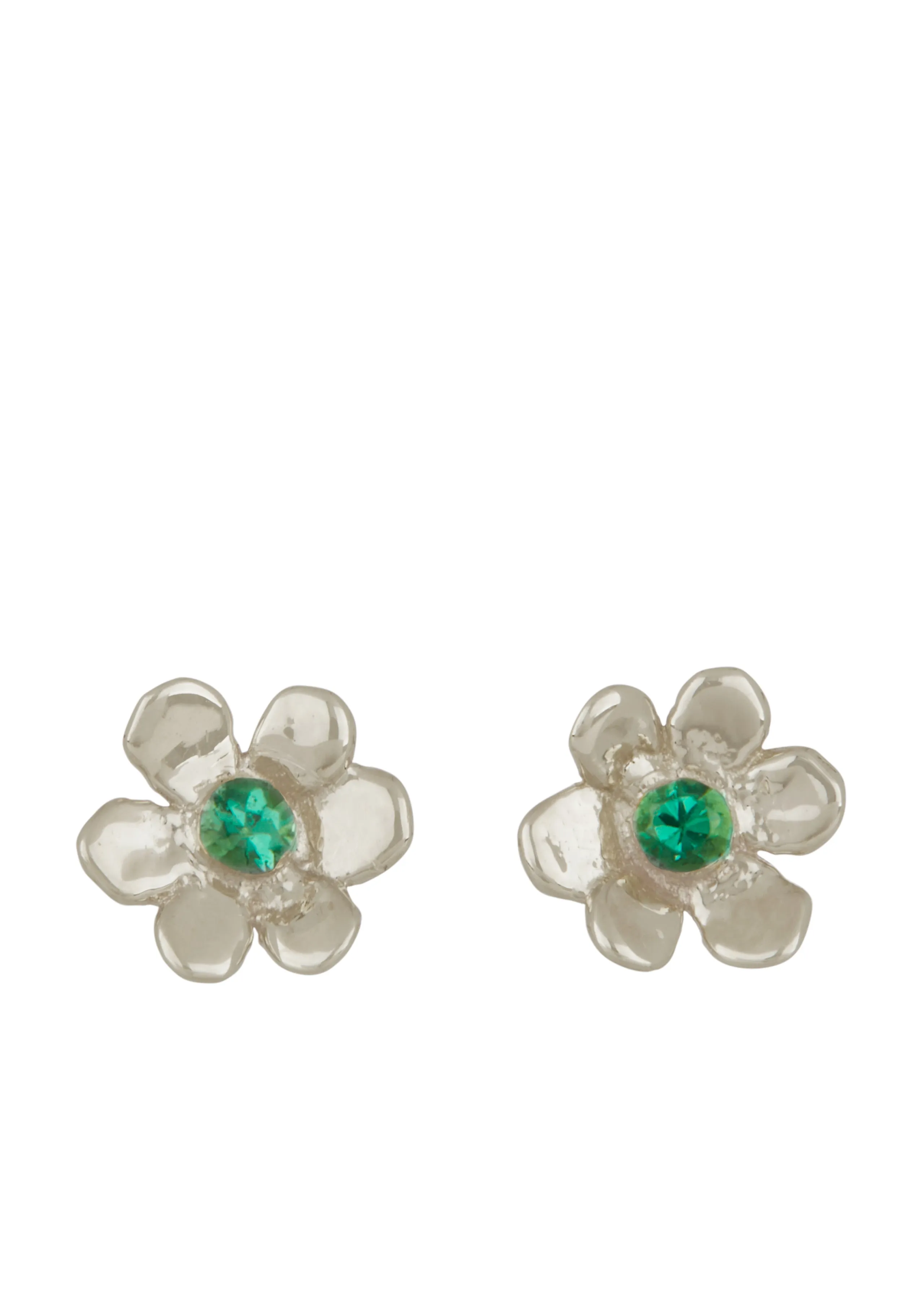 Mini Daisy Studs in Sterling Silver - Emerald