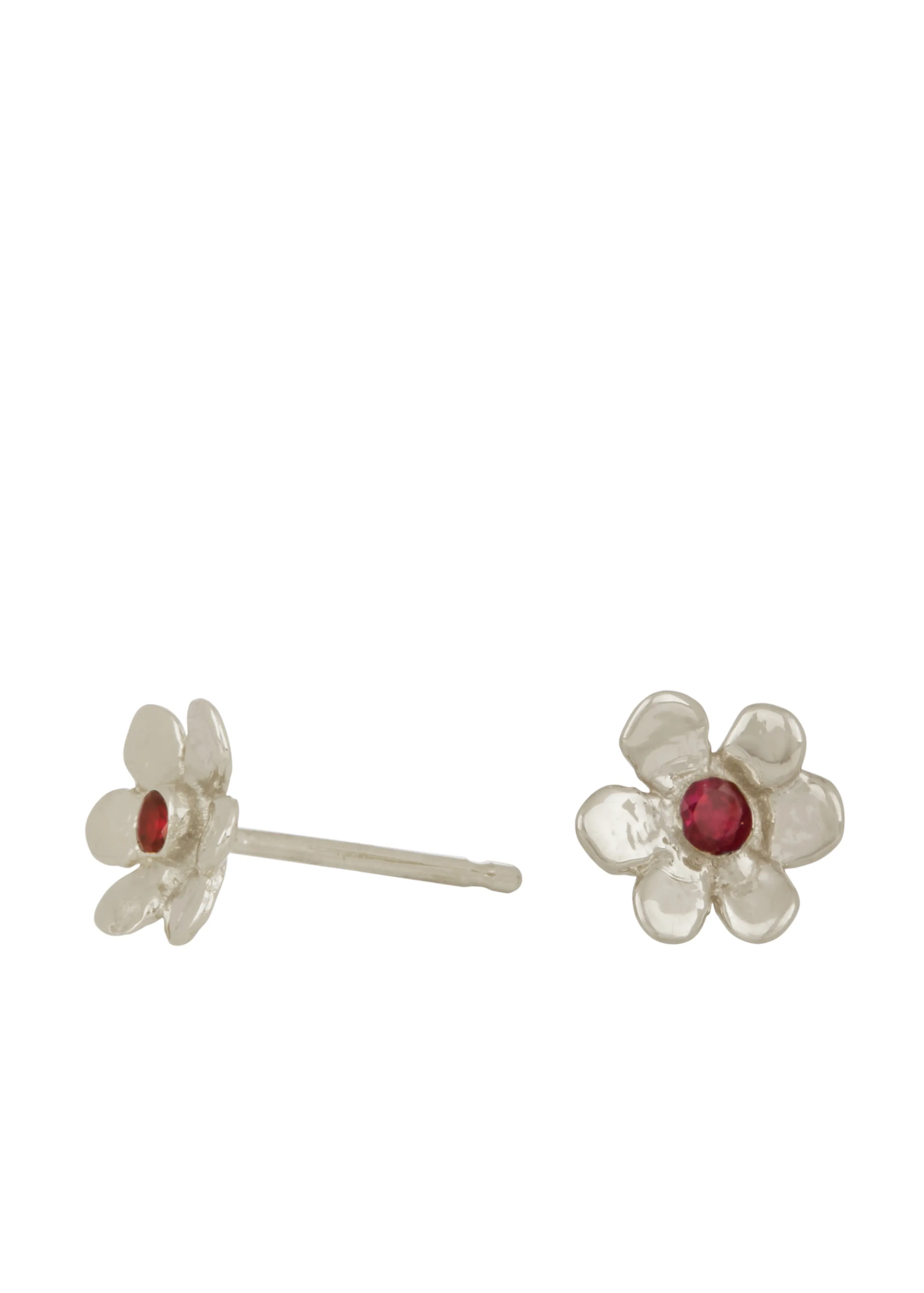 Mini Daisy Studs in Sterling Silver - Ruby