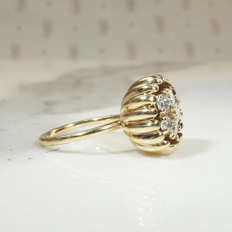 Modernist Diamond Cluster in Lotus Pod Ring