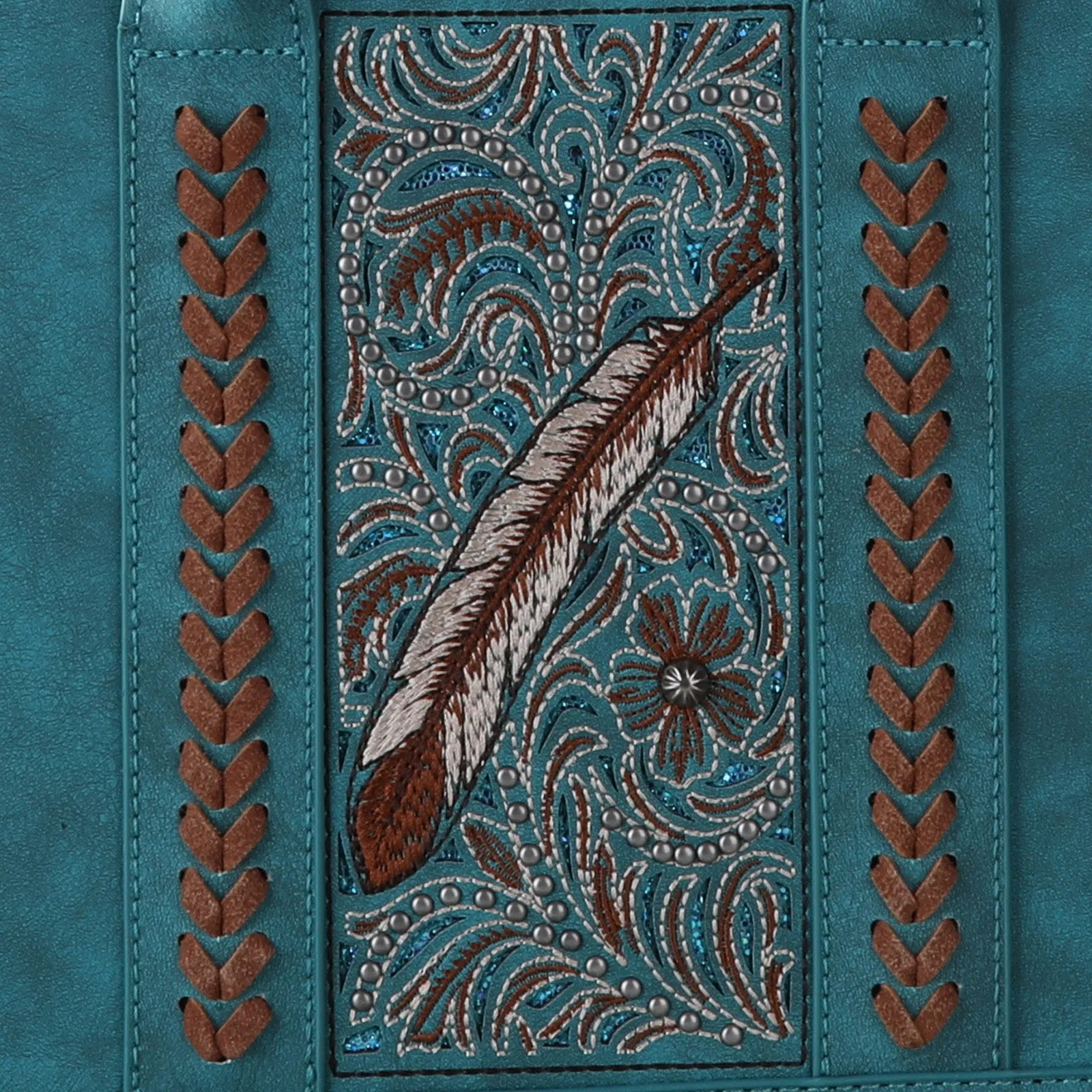 MWF1022-8120S   Montana West Embroidered Feather Tote/Crossbody - Turquoise