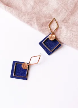 Outside the Square Navy Blue Leather Earrings