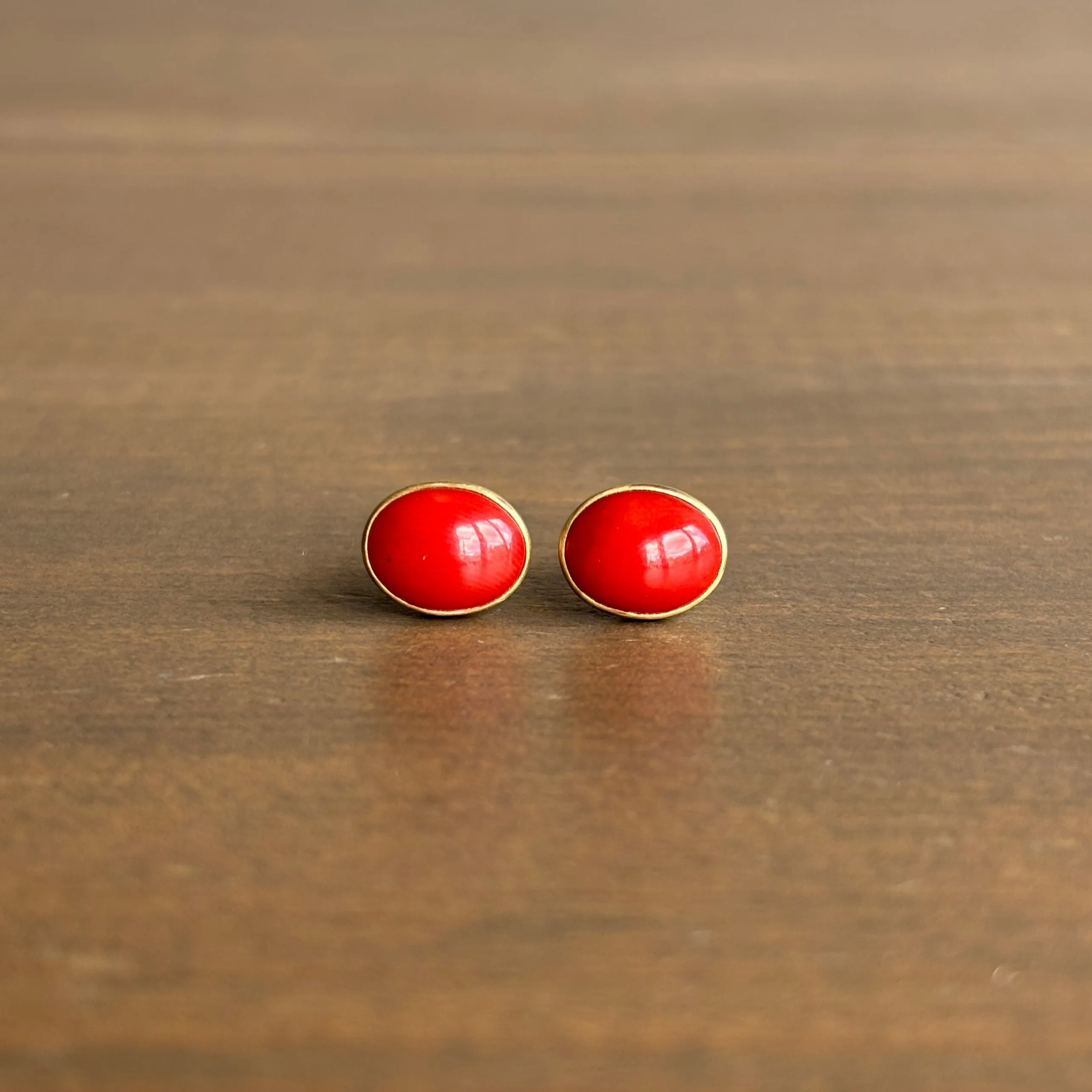 Oval Coral Stud Earrings