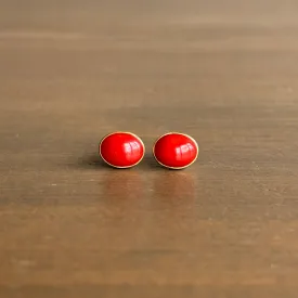 Oval Coral Stud Earrings