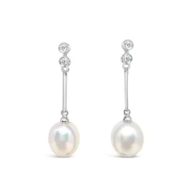 Pearl and Diamond Drop Earrings