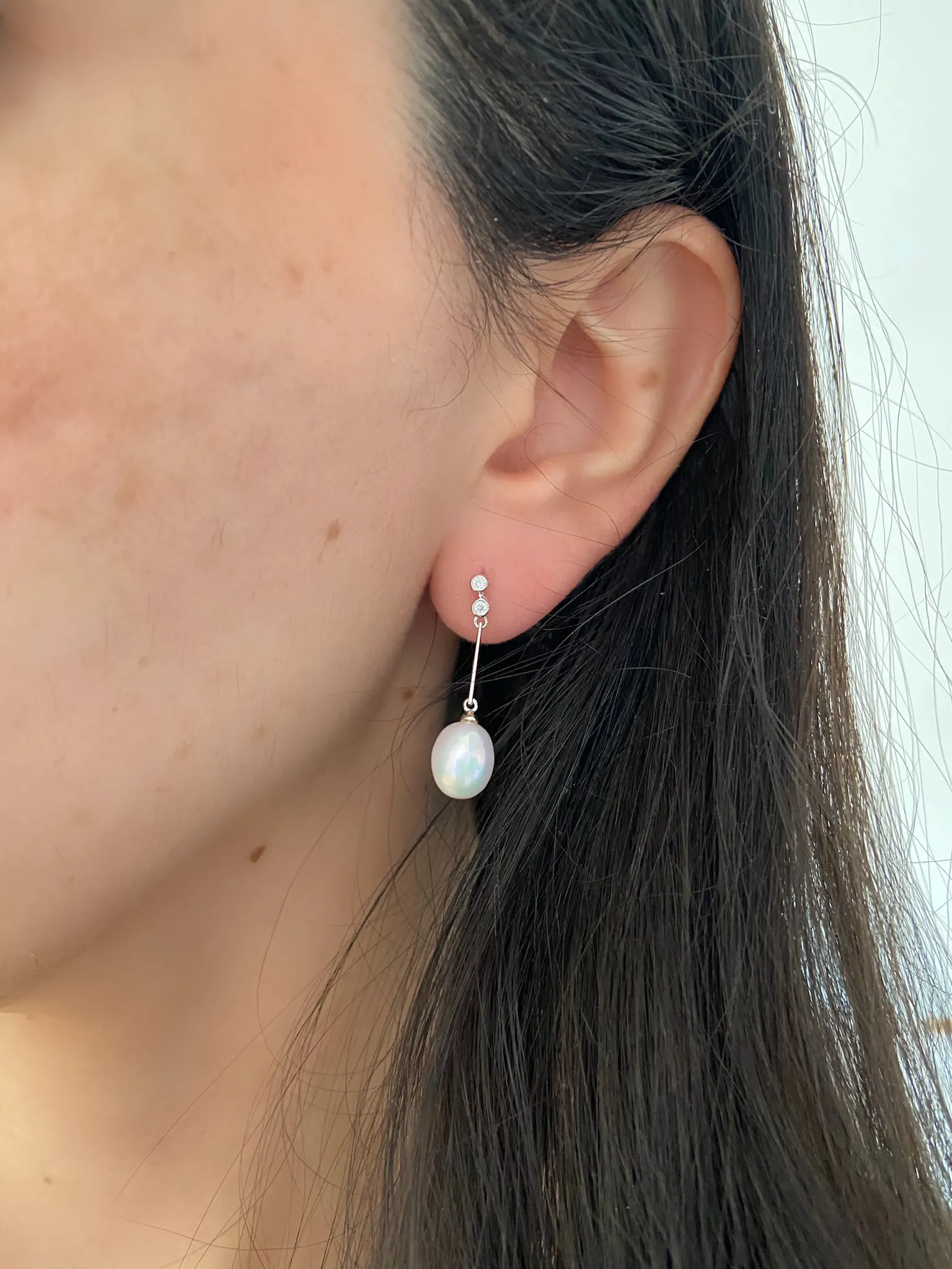 Pearl and Diamond Drop Earrings