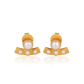 Pearl Curved Bar Stud Earrings