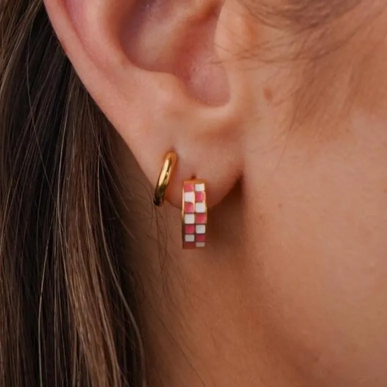 Pink Checker Titanium Hoops