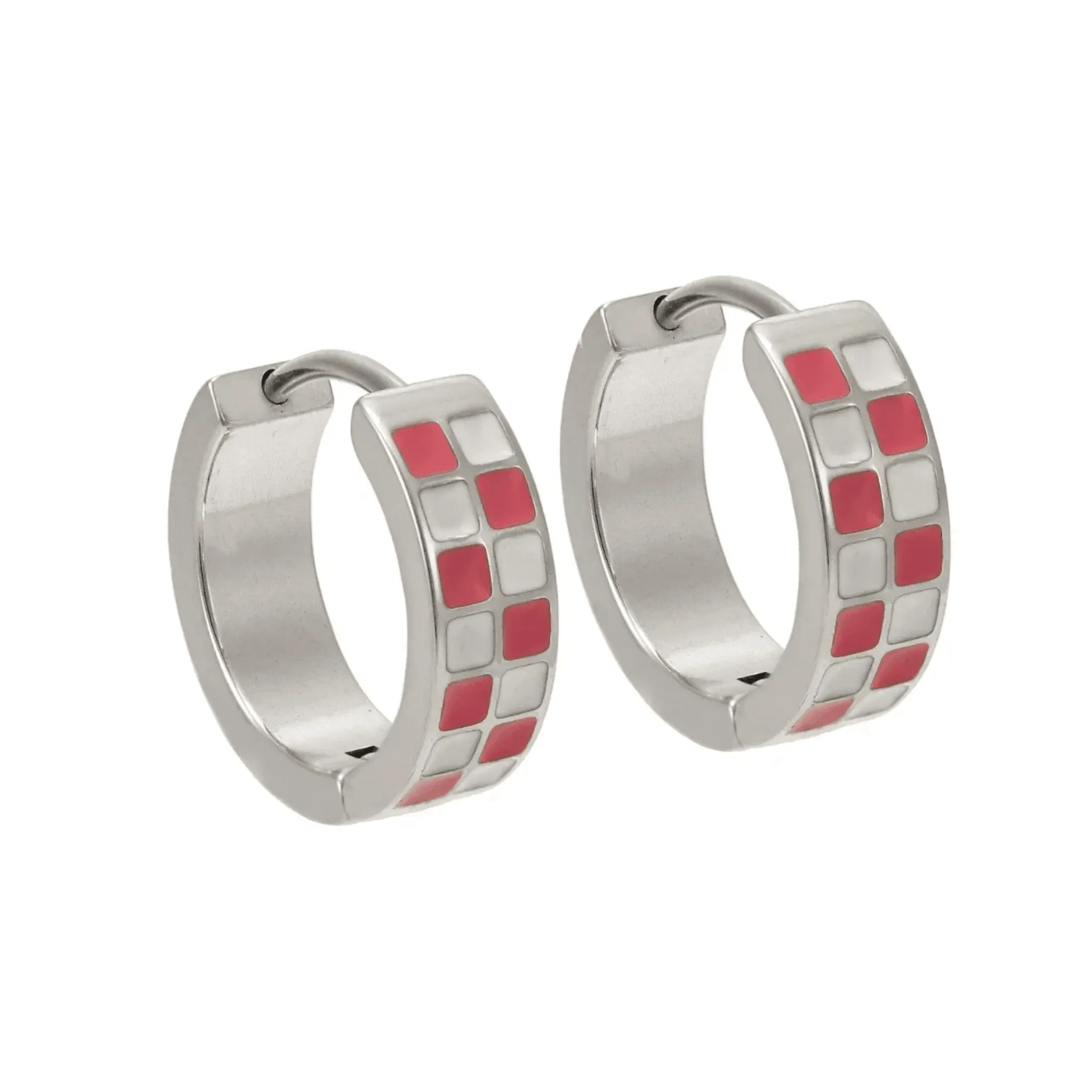 Pink Checker Titanium Hoops